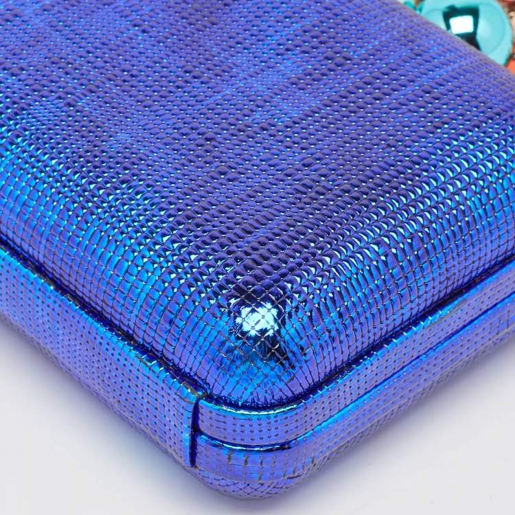 Pre Owned Sophia Webster Metallic Blue Foil Leather The Vivi Sea Life Chain Clutch