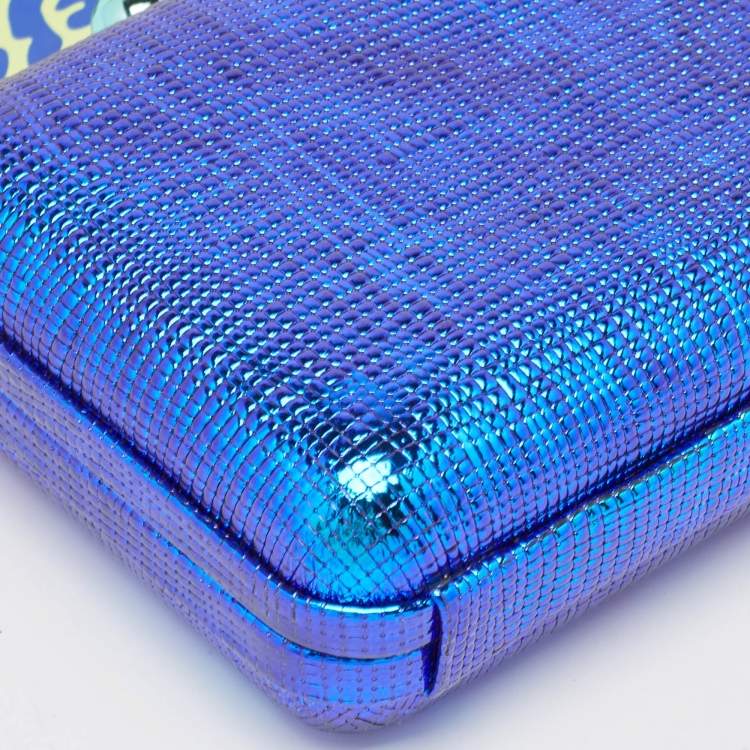 Pre Owned Sophia Webster Metallic Blue Foil Leather The Vivi Sea Life Chain Clutch