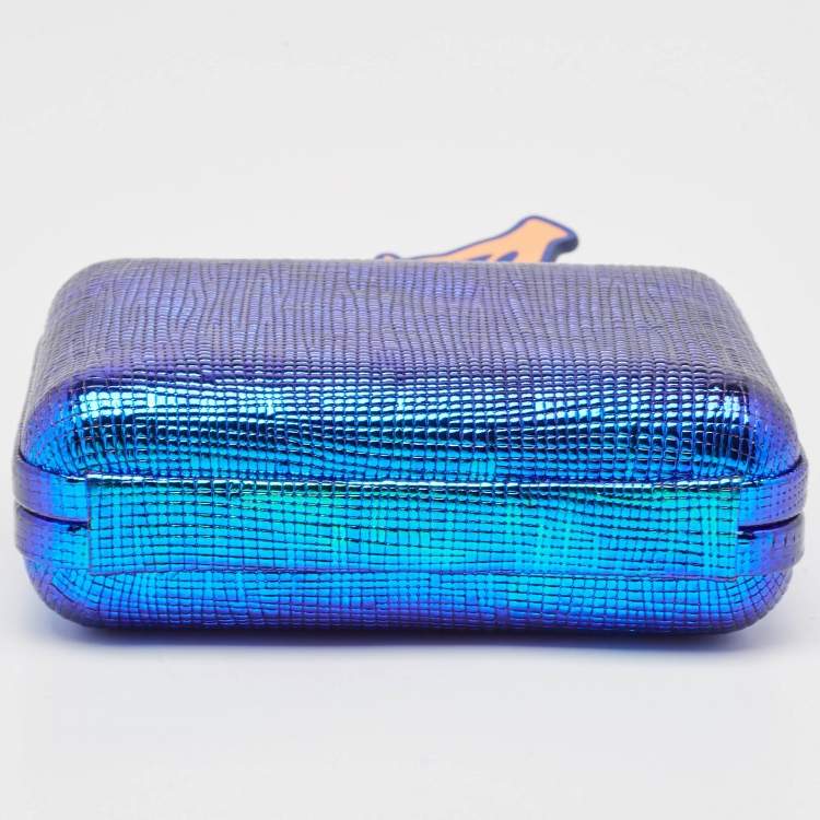 Pre Owned Sophia Webster Metallic Blue Foil Leather The Vivi Sea Life Chain Clutch