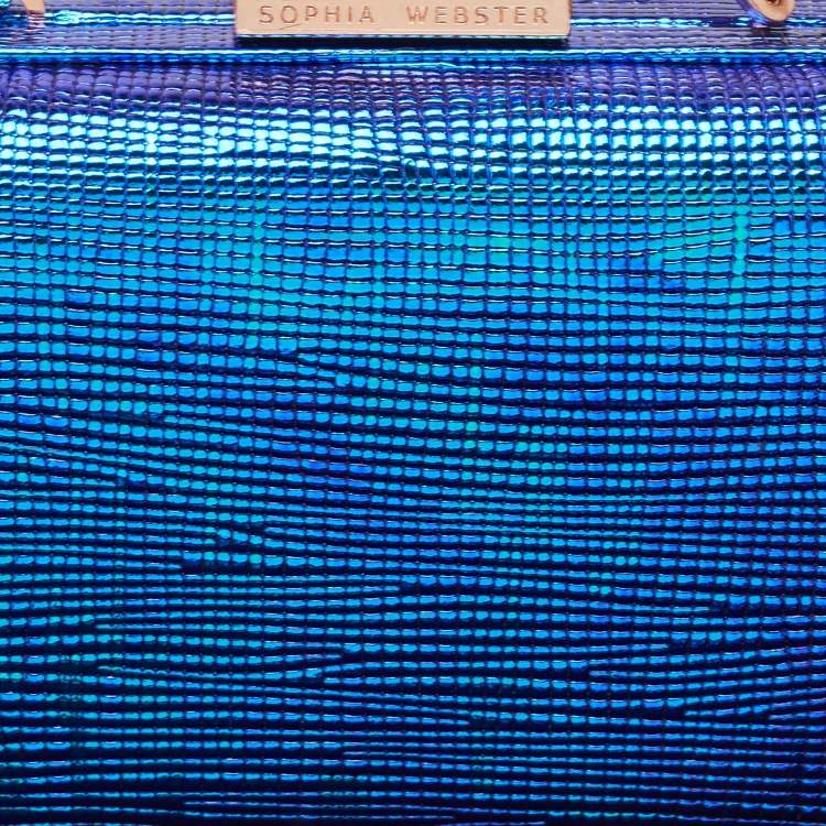 Pre Owned Sophia Webster Metallic Blue Foil Leather The Vivi Sea Life Chain Clutch