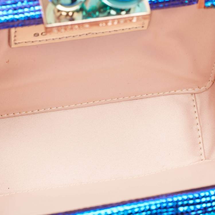 Pre Owned Sophia Webster Metallic Blue Foil Leather The Vivi Sea Life Chain Clutch