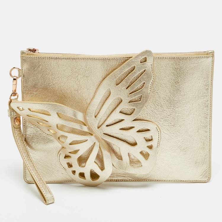 Pre Owned Sophia Webster Butterfly Gold Leather Wristlet Pouch