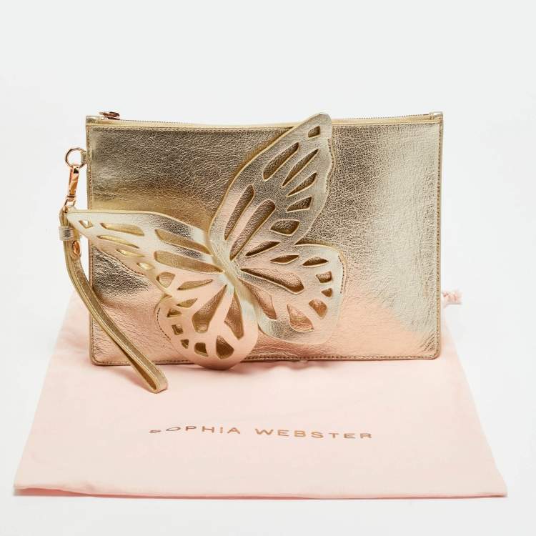 Pre Owned Sophia Webster Butterfly Gold Leather Wristlet Pouch