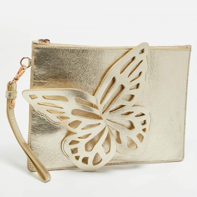 Pre Owned Sophia Webster Butterfly Gold Leather Wristlet Pouch