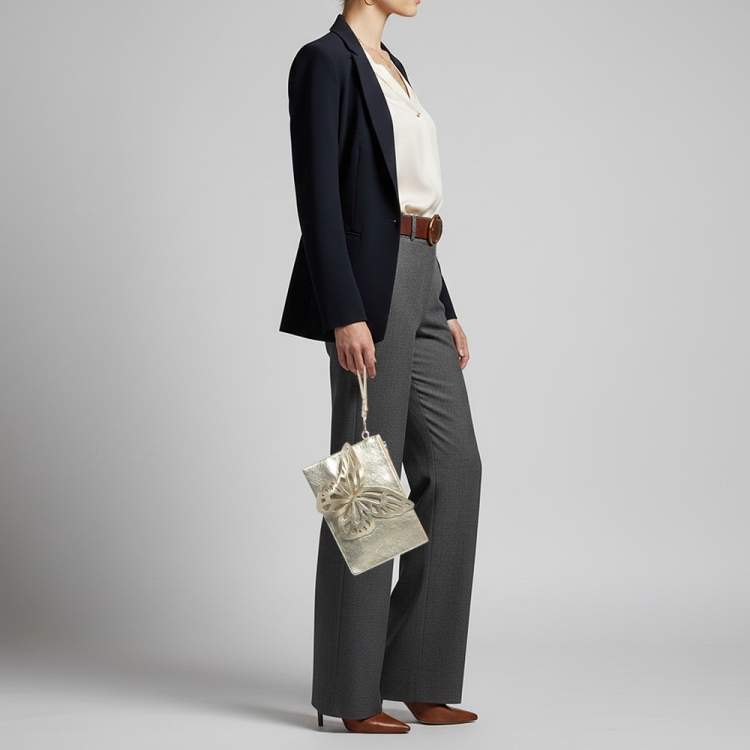 Pre Owned Sophia Webster Butterfly Gold Leather Wristlet Pouch