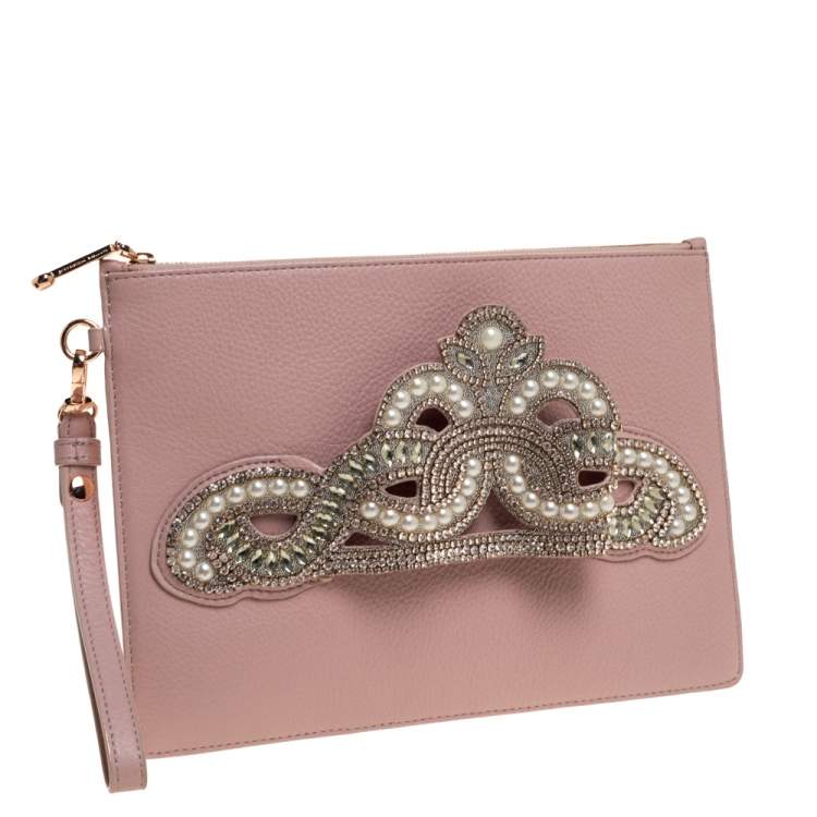 Pre Owned Sophia Webster Powder Pink Leather Flowwy Royalty Wristlet Clutch
