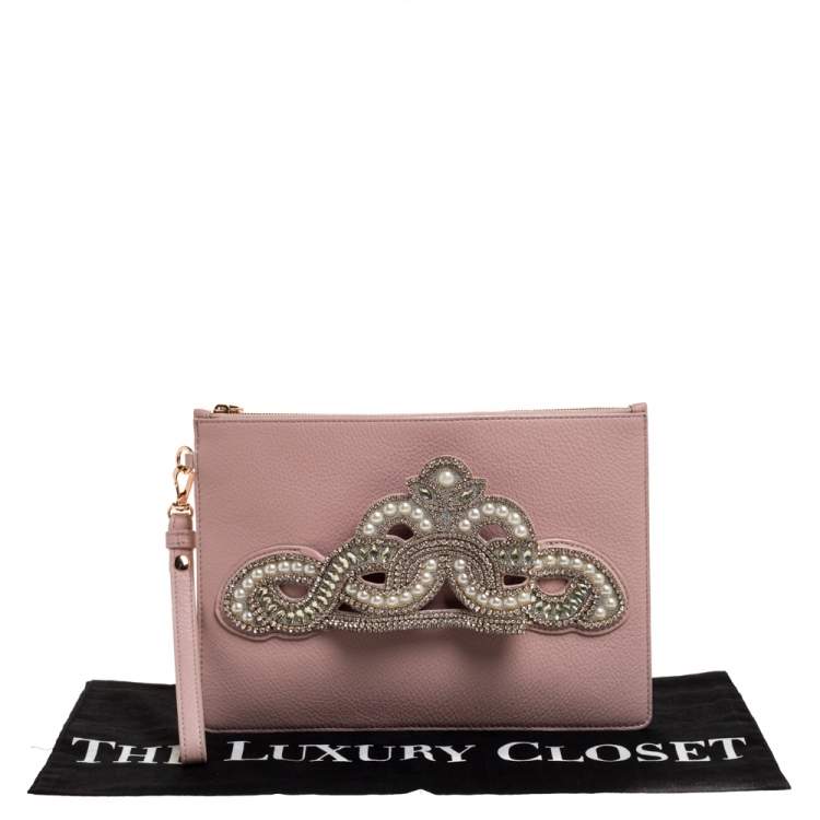 Pre Owned Sophia Webster Powder Pink Leather Flowwy Royalty Wristlet Clutch