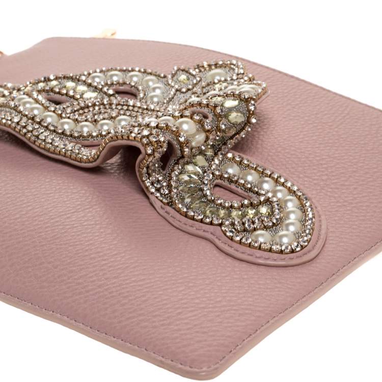 Pre Owned Sophia Webster Powder Pink Leather Flowwy Royalty Wristlet Clutch