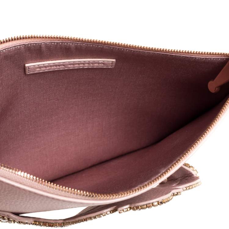 Pre Owned Sophia Webster Powder Pink Leather Flowwy Royalty Wristlet Clutch