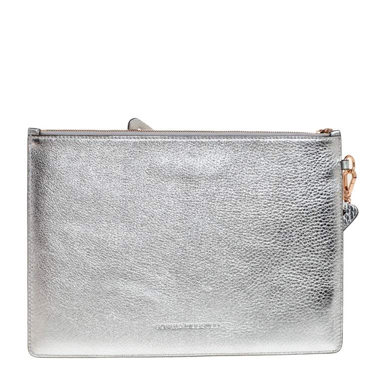 Pre Owned Sophia Webster Metallic Silver Leather Butterfly Wristlet Pouch