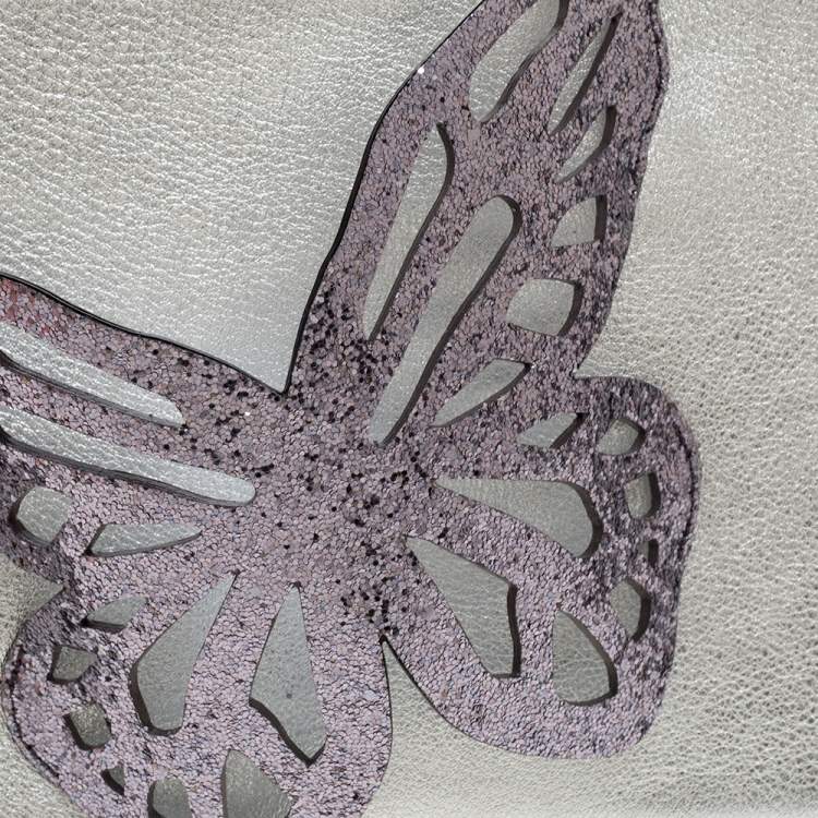 Pre Owned Sophia Webster Metallic Silver Leather Butterfly Wristlet Pouch