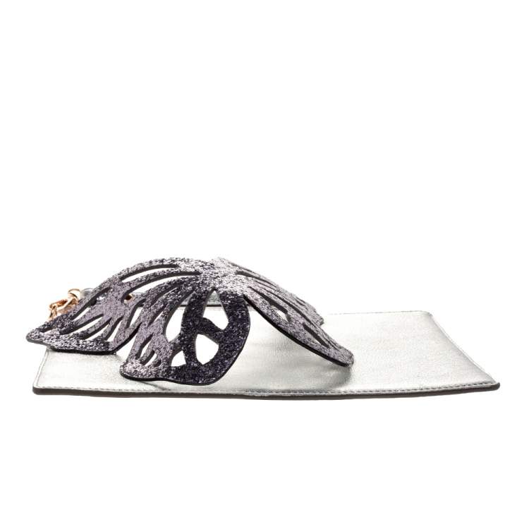 Pre Owned Sophia Webster Metallic Silver Leather Butterfly Wristlet Pouch