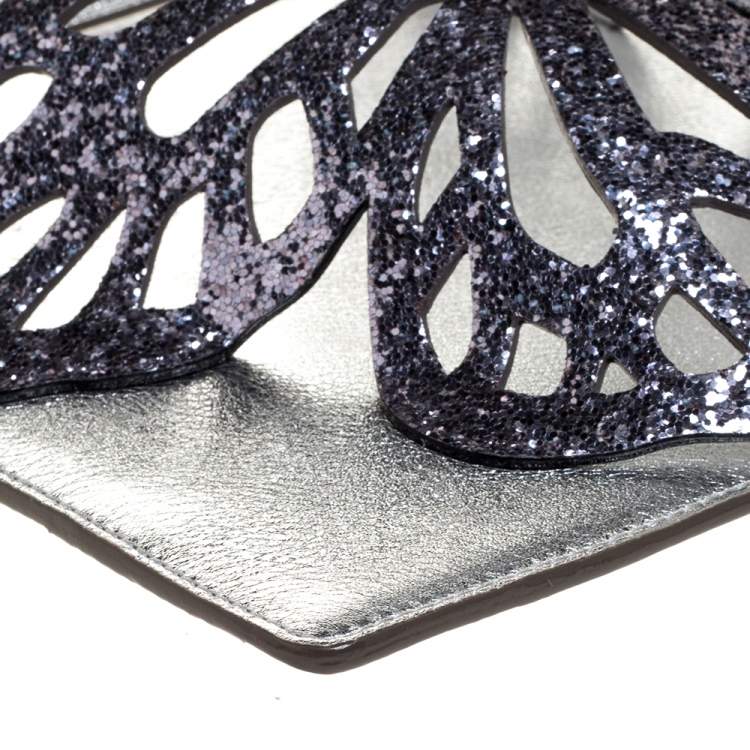 Pre Owned Sophia Webster Metallic Silver Leather Butterfly Wristlet Pouch