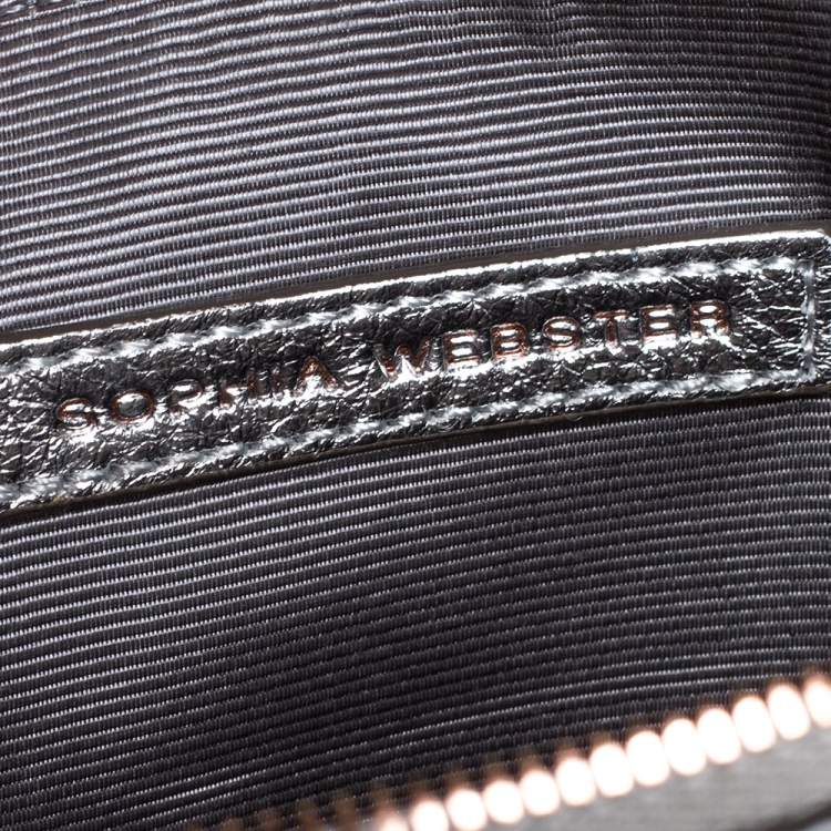 Pre Owned Sophia Webster Metallic Silver Leather Butterfly Wristlet Pouch