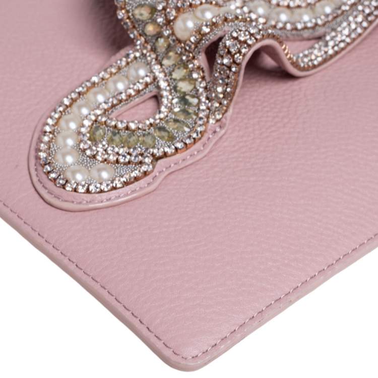 Pre Owned Sophia Webster Powder Pink Leather Flowwy Royalty Wristlet Clutch