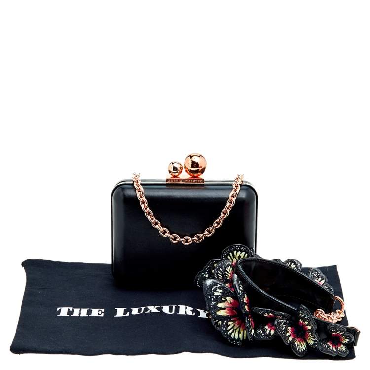 Pre Owned Sophia Webster Black Leather Vivi Butterfly Handle Box Clutch