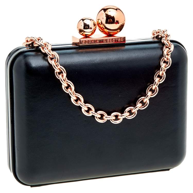 Pre Owned Sophia Webster Black Leather Vivi Butterfly Handle Box Clutch