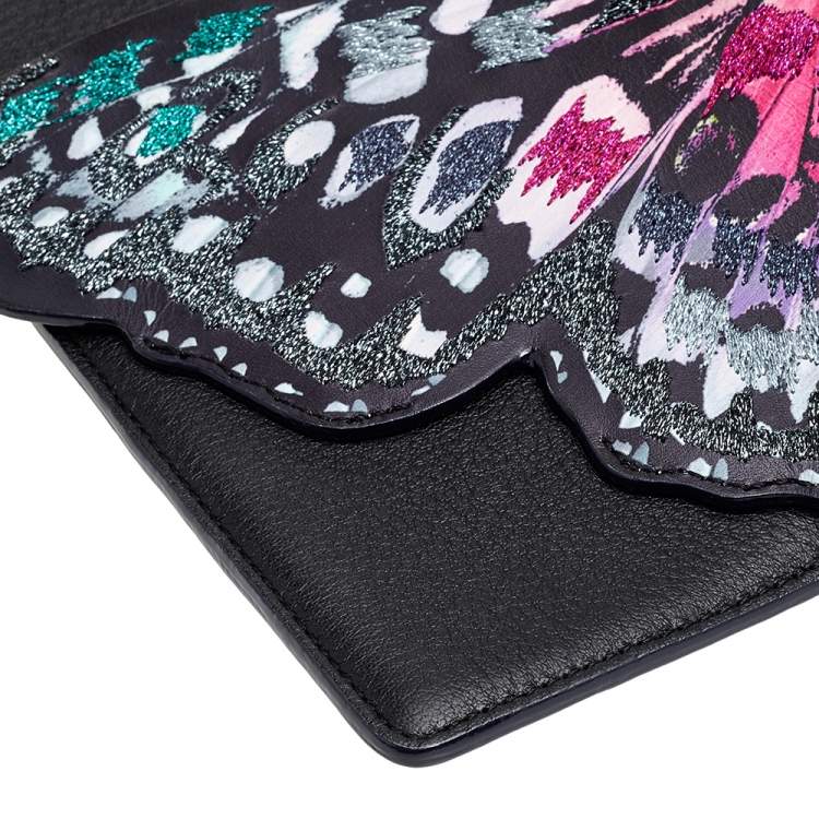 Pre Owned Sophia Webster Black Leather Butterfly Embellished Clutch