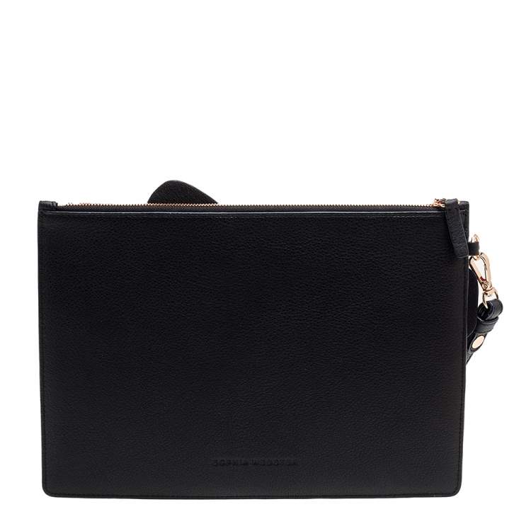 Pre Owned Sophia Webster Black Leather Butterfly Embellished Clutch
