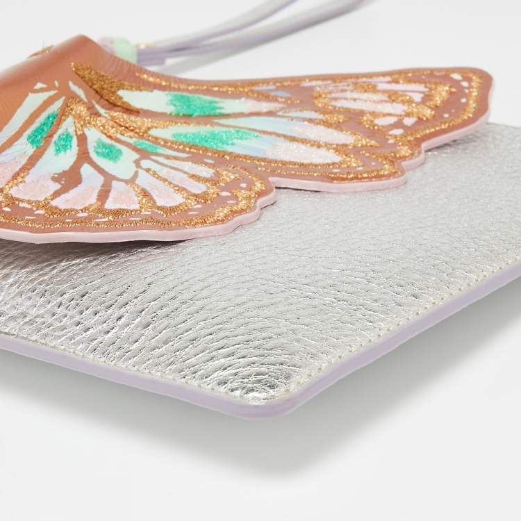 Pre Owned Sophia Webster Metallic Silver Leather Butterfly Wristlet Pouch