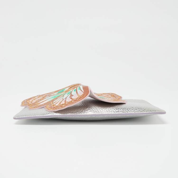 Pre Owned Sophia Webster Metallic Silver Leather Butterfly Wristlet Pouch