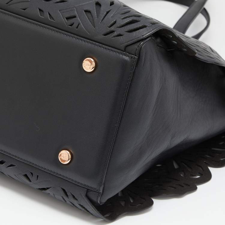 Pre Owned Sophia Webster Black Laser Cut Leather Liara Tote
