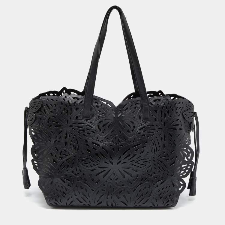 Pre Owned Sophia Webster Black Laser Cut Leather Liara Tote