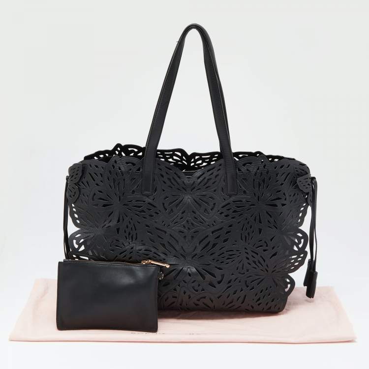 Pre Owned Sophia Webster Black Laser Cut Leather Liara Tote
