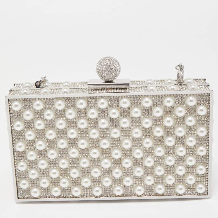 Pre Owned Sophia Webster Silver Crystal/Pearl Embellished Clara Box Clutch