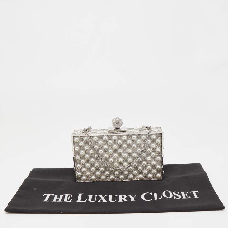 Pre Owned Sophia Webster Silver Crystal/Pearl Embellished Clara Box Clutch