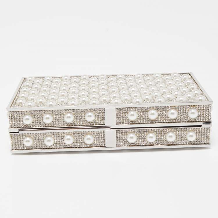 Pre Owned Sophia Webster Silver Crystal/Pearl Embellished Clara Box Clutch