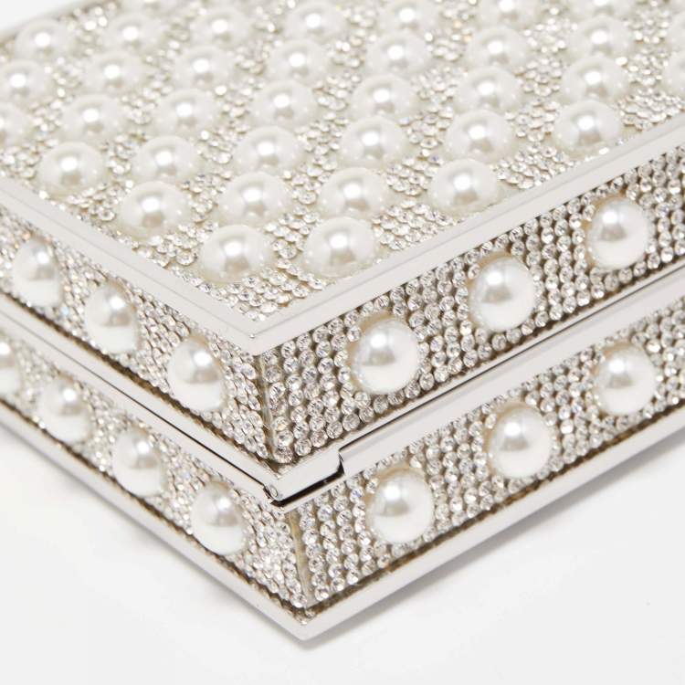 Pre Owned Sophia Webster Silver Crystal/Pearl Embellished Clara Box Clutch