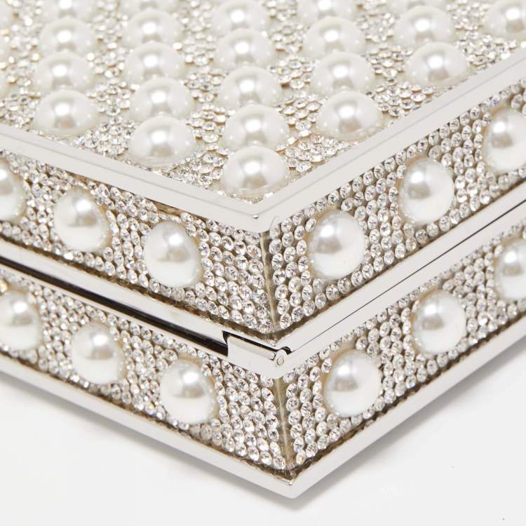 Pre Owned Sophia Webster Silver Crystal/Pearl Embellished Clara Box Clutch