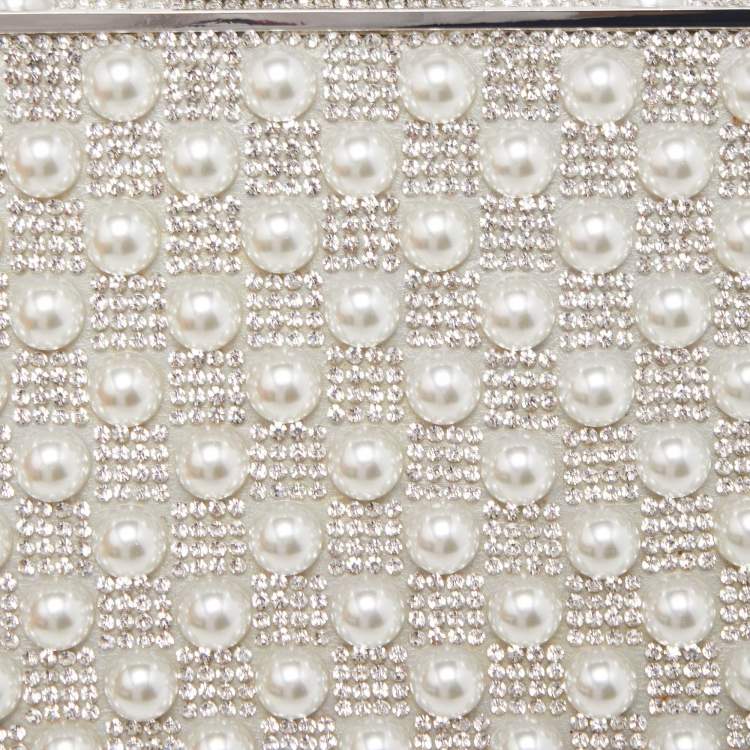 Pre Owned Sophia Webster Silver Crystal/Pearl Embellished Clara Box Clutch