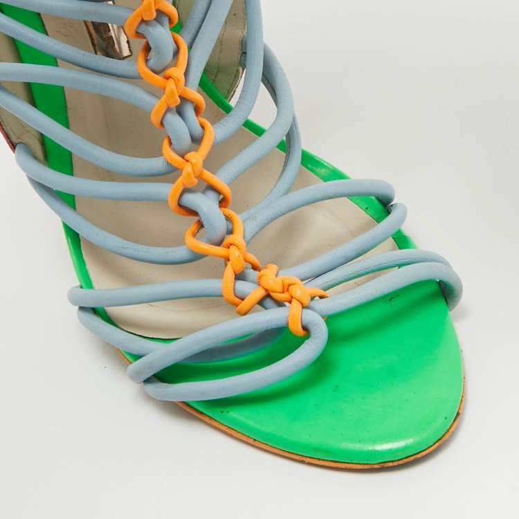 Pre Owned Sophia Webster Multicolor Leather and Suede Lacey Sandals Size 38.5