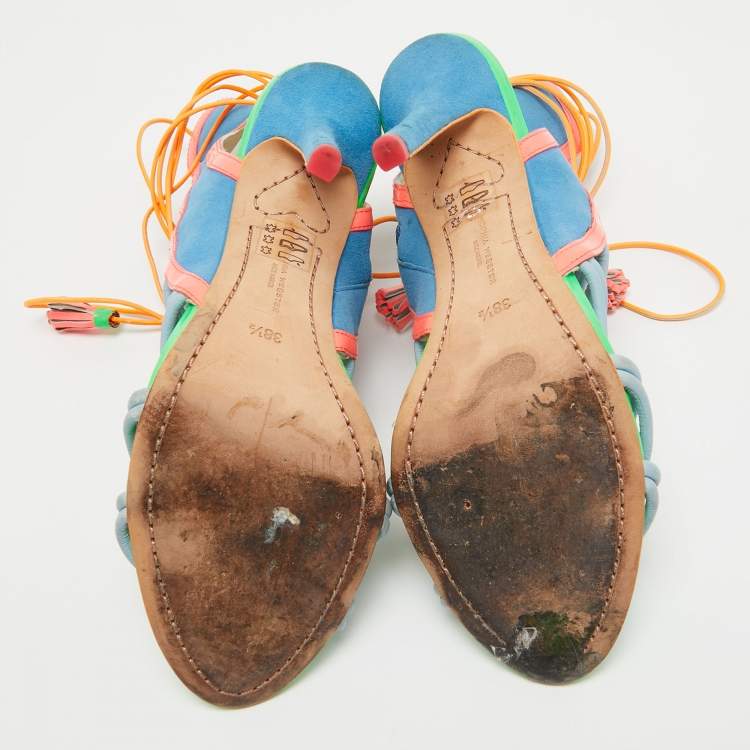 Pre Owned Sophia Webster Multicolor Leather and Suede Lacey Sandals Size 38.5