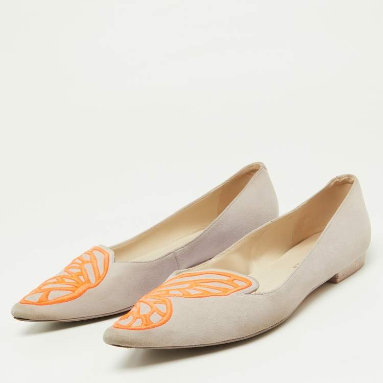 Pre Owned Sophia Webster Pink/Orange Suede Bibi Butterfly Pointed Toe Ballet Flats Size 37