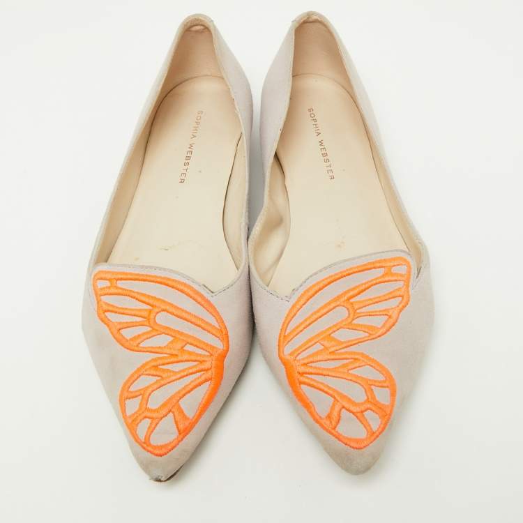 Pre Owned Sophia Webster Pink/Orange Suede Bibi Butterfly Pointed Toe Ballet Flats Size 37