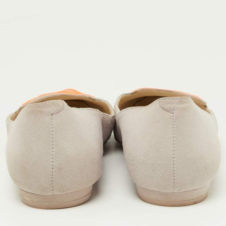 Pre Owned Sophia Webster Pink/Orange Suede Bibi Butterfly Pointed Toe Ballet Flats Size 37