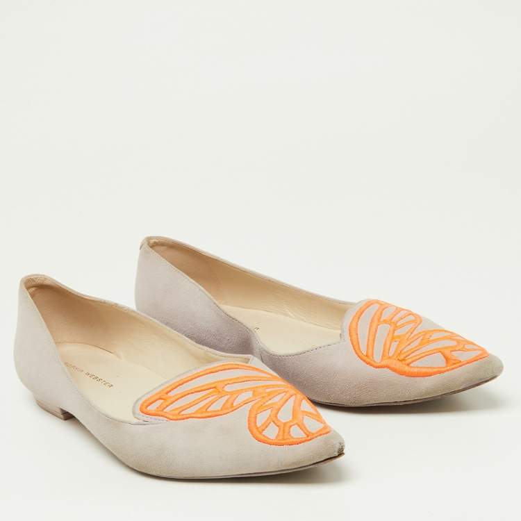 Pre Owned Sophia Webster Pink/Orange Suede Bibi Butterfly Pointed Toe Ballet Flats Size 37