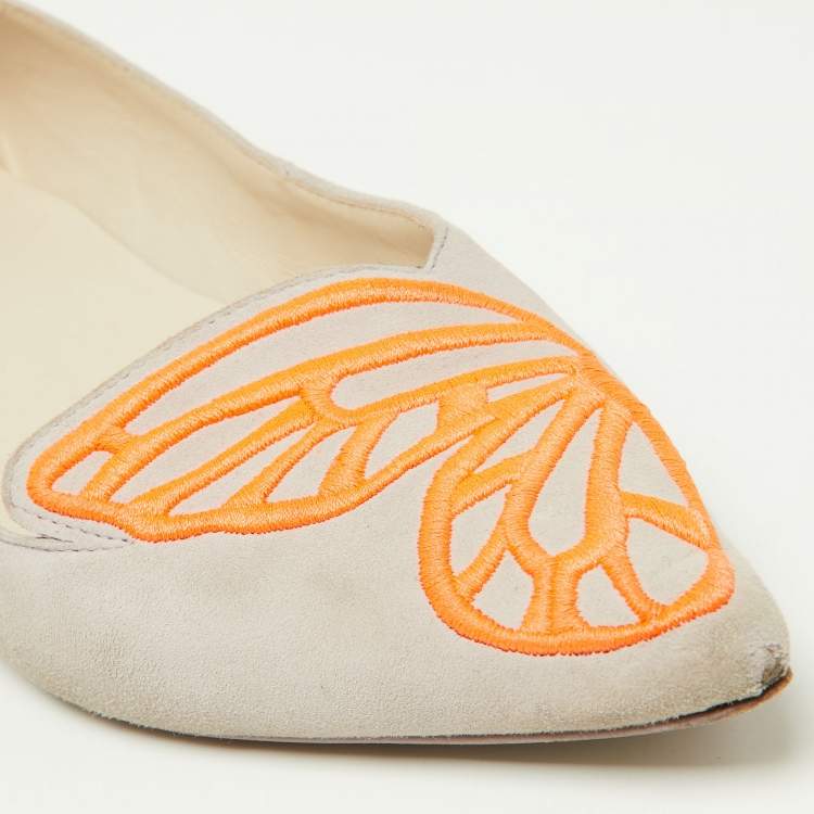 Pre Owned Sophia Webster Pink/Orange Suede Bibi Butterfly Pointed Toe Ballet Flats Size 37