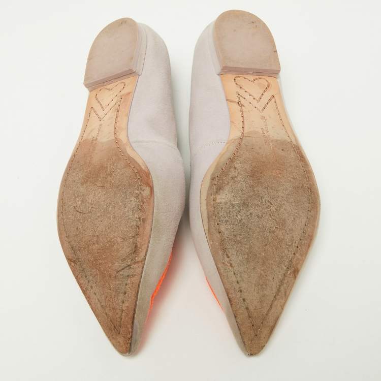 Pre Owned Sophia Webster Pink/Orange Suede Bibi Butterfly Pointed Toe Ballet Flats Size 37