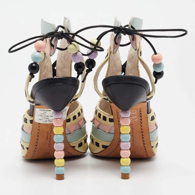 مملوكة مسبقًا Sophia Webster Multicolor Leather Riko Lace Up Sandals Size 37