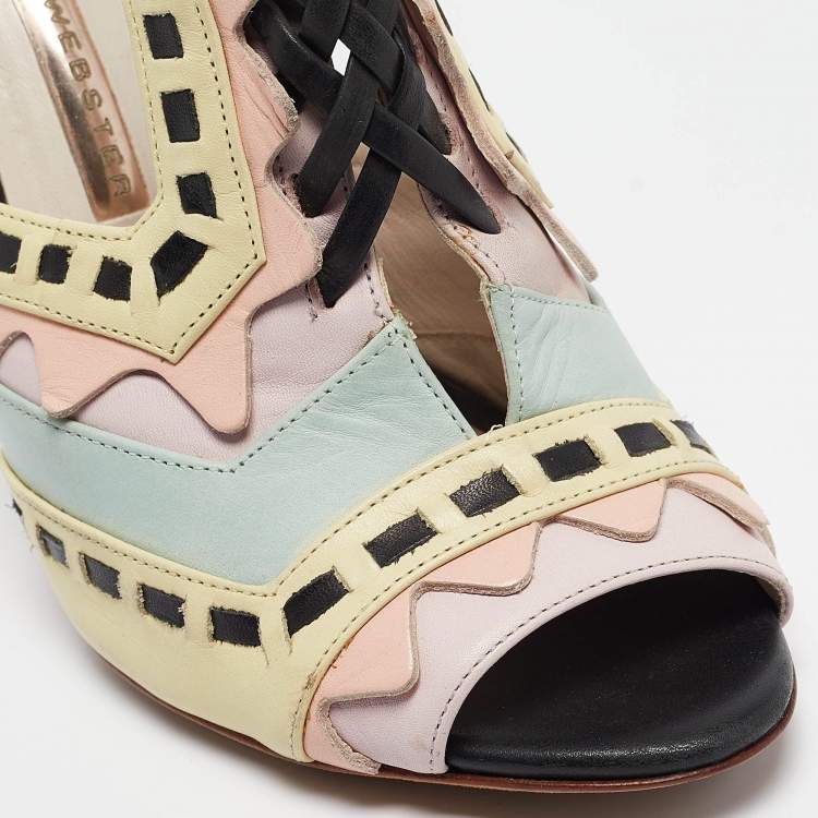 مملوكة مسبقًا Sophia Webster Multicolor Leather Riko Lace Up Sandals Size 37