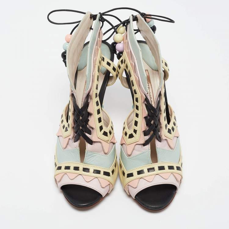مملوكة مسبقًا Sophia Webster Multicolor Leather Riko Lace Up Sandals Size 37