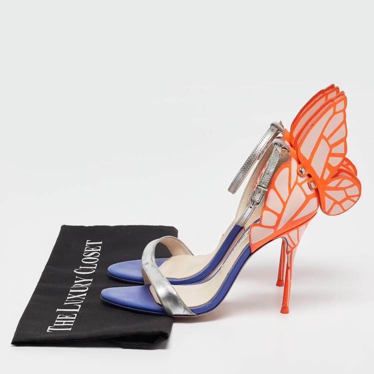 Pre Owned Sophia Webster Silver/Orange Leather Chiara Butterfly Sandals Size 36.5
