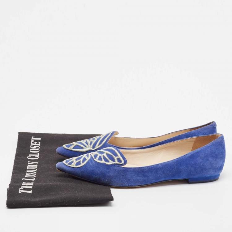 Pre Owned Sophia Webster Blue Suede Bibi Butterfly Ballet Flats Size 36.5