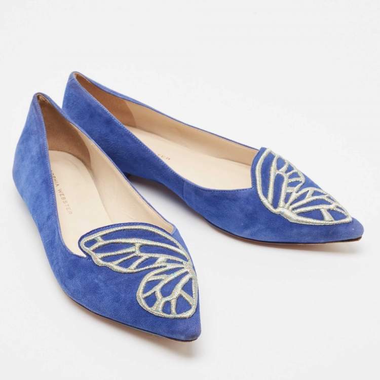 Pre Owned Sophia Webster Blue Suede Bibi Butterfly Ballet Flats Size 36.5