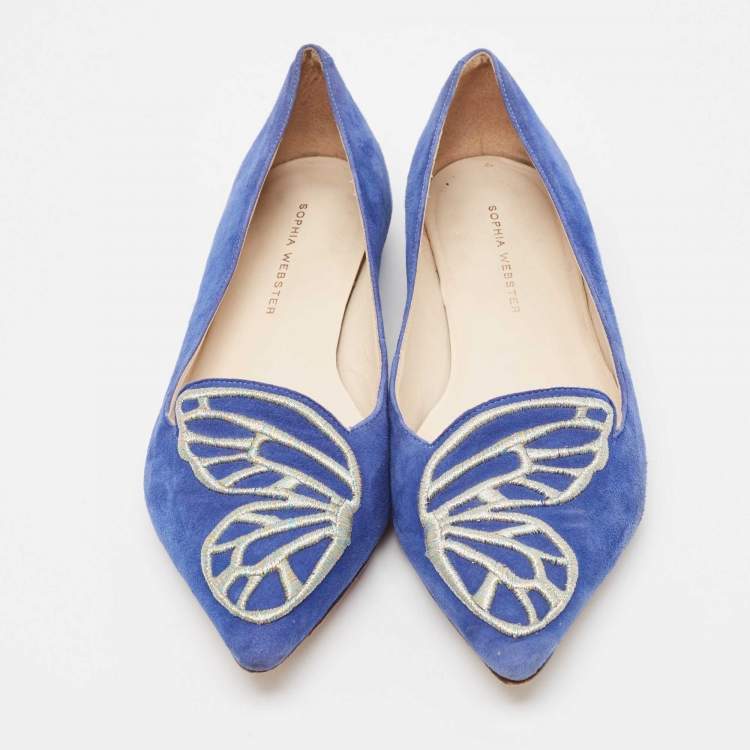 Pre Owned Sophia Webster Blue Suede Bibi Butterfly Ballet Flats Size 36.5