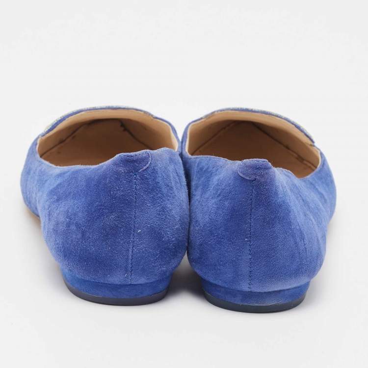 Pre Owned Sophia Webster Blue Suede Bibi Butterfly Ballet Flats Size 36.5